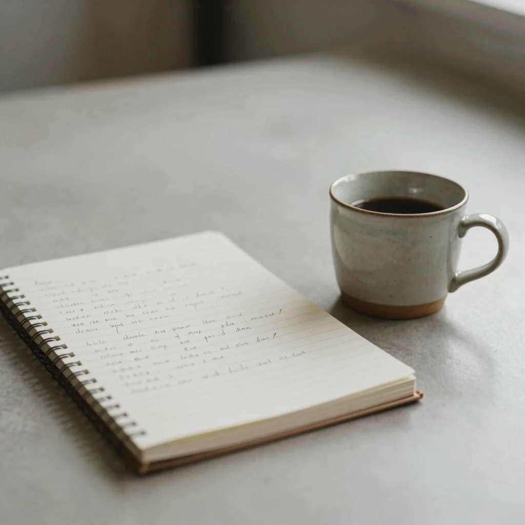 Editorial documentary photograph, soft natural daylight, a handwr
